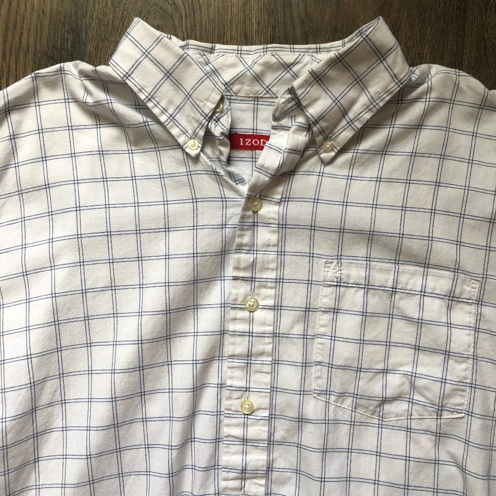 IZOD | White/Blue Windowpane Button Down Shirt szL